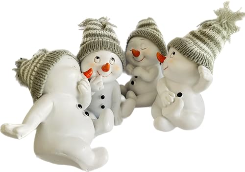 khevga Christmas Decoration Figurines Snowman Grey Sitting 4 Pieces, Set - Image 3