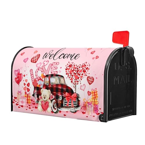 Image of Valentine's Day Love Pink Mailbox Covers Magnetic Love Heart and Car Mailbox Cover Standard Size 18 X 21 Inch Happy Valentines Day Holiday Wrap Post Letter Box Decorative for Outdoor Home Garden Yard