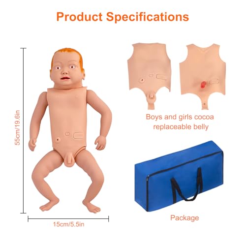 Image of Infant Patient Care Manikin - Premium Medical Model for Intubation, Gastric Lavage, Enema, & Catheterization Training Multifunctional Infant Human Simulator for Student /EMT Education