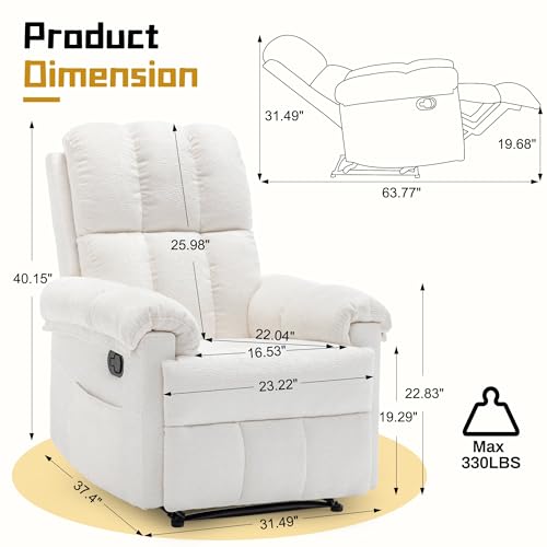 Image of Korser Recliner Chair, Living Room Recliner Chairs for Adults, Small Recliners for Small Spaces, Upholstered Manual Recliner with Side Pockets, Modern Nursery Chair for Living Room, Chenille, Beige