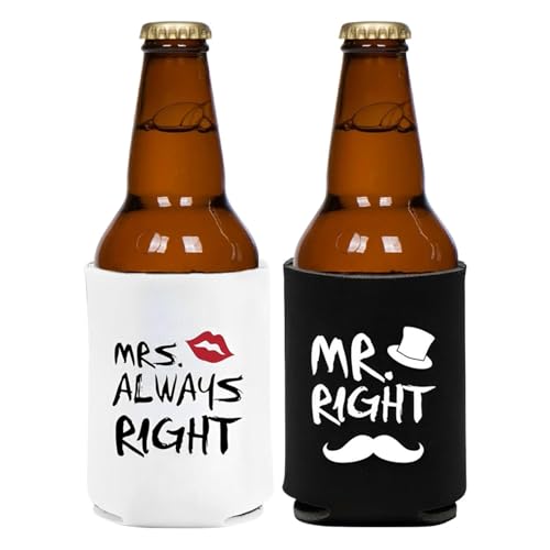 Nbbwwu Fundas enfriadoras de latas aisladas, 1 par de mangas enfriadoras de latas de cerveza Mr and Mrs de neopreno – Divertidas envolturas de latas, mangas enfriadoras de bebidas reutilizables para