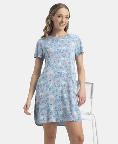 Image of Jockey RX25 Women Micro Modal Cotton Ruffled Hem Styled Half Sleeve Printed Sleep Dress (Colors & Prints May Vary)
