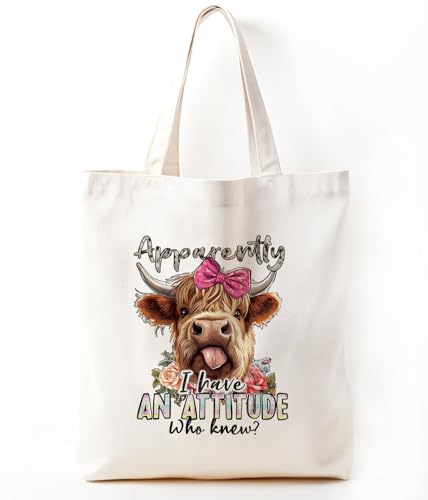 Zeghk Highland Cow Canvas Tote Bag for Women...