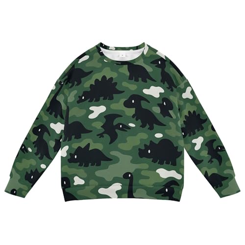 JUNZAN Cute Dinosaur Camouflage Green Little Girls Pullover Hoodie Long Sleeve Outerwear for Kids Athletic 4T
