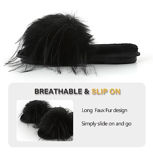Image of Fur Story Women's Furry Slippers Open Toe Fuzzy Slippers Memory Foam Fluffy House Sandal