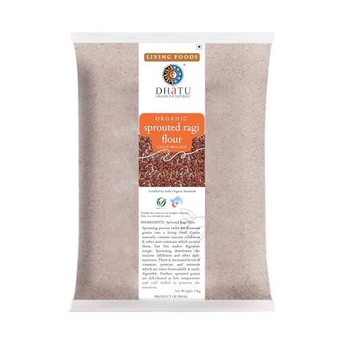Image of Dhatu Organics Sprouted Ragi Flour 2 kg | Certified Organic | No Preservatives or Additives | Sprouted ragi powder | Cold Milled | Calcium Rich | Low Glycemic Index | Excellent for all Ages