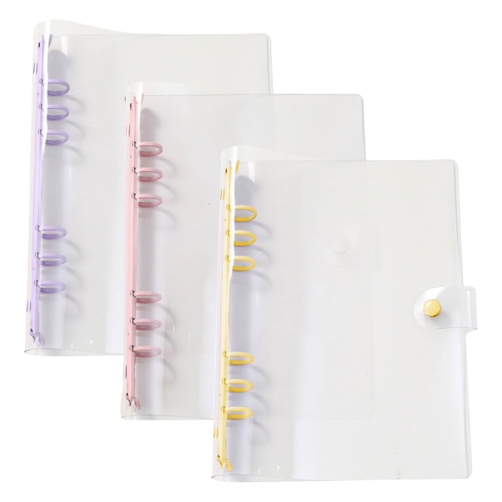 A6 transparente Ordner, PVC, 6 Ringe, nachfüllbar, Notizbuch, lose Blätter, 6 Löcher, Planer, Einband mit Druckknopf, für Schule, Büro, 3 Stück
