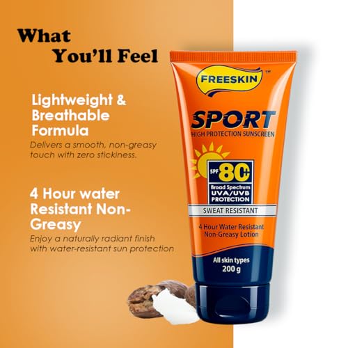 Image of Freeskin Sport High Protection Sunscreen SPF 80+ | Broad Spectrum UVA /UVB Protection | Sweat Resistant | Suitable for All Skin Types | 200g