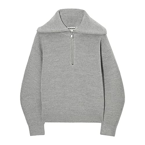 Babalet Womens Striped Knit Lapel V Neck Zip Collar Pullover Sweater