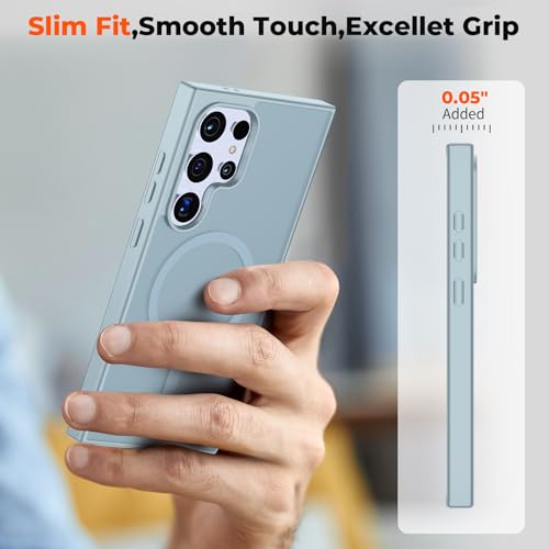 Image of SUPFINE Magnetic for Samsung Galaxy S24 Ultra Case with Screen Protector, (Built-in Magnets) (Military Grade Drop Protection) Slim Translucent Shockproof Phone Case,Sliver Blue