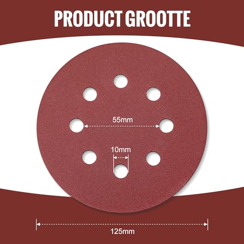 WORKPRO Schuurschijven 150 stuks, 125 mm schuurschijven met 8 gaten, korrel 60, 80, 100, 120, 150,180, 240, 320, 400, 600 voor polijsten, verwijderen, afwerking - Afbeelding 4