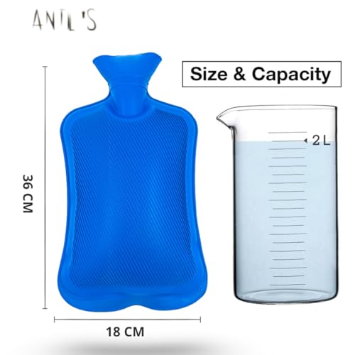 Image of ANTIL'S Hot Water Bag (2 Litre) - Non-Electric Rubber Heating Bag for Pain Relief, Period Cramps, Body Aches & Cold Therapy | Reusable Hot & Cold Water Bottle | Multicolor