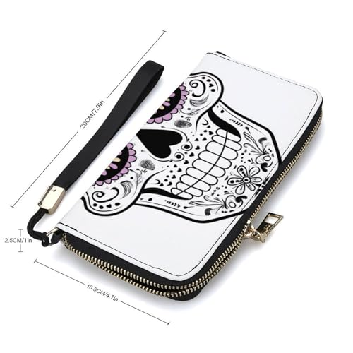 Skull in Black And White Simple PU Leather Clutch Long Bifold Wallet, Coin Purse Credit Pass Case, Durable Card-Holder Money Storage for Women Men2