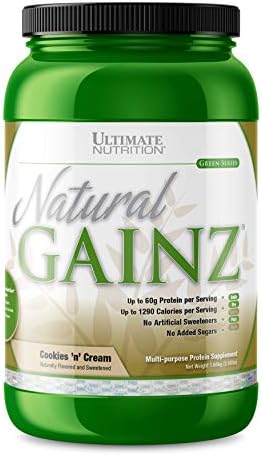 Ultimate Nutrition Natural Gainz Whey Protein Powder - Natural Gainer Protein with Micellar Casein and Milk Protein, Cookies N Cream, 3.6 Pounds