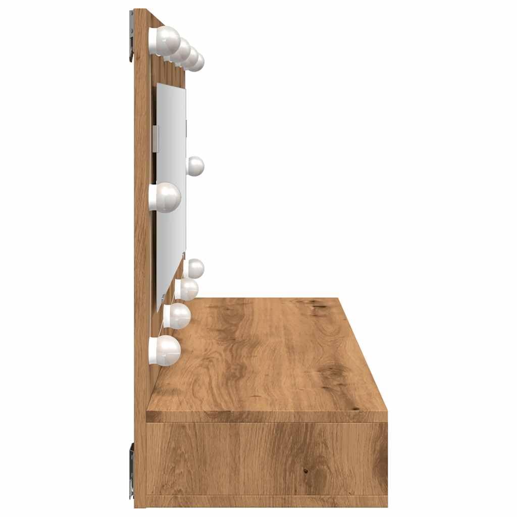vidaXL Mobiletto a Specchio con LED in Rovere Artigianale 90x31,5x62 cm