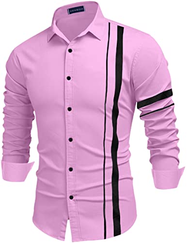Image of Zombom Men Cotton Polyester Blend Regular Fit Striped Full Sleeve Casual Shirt