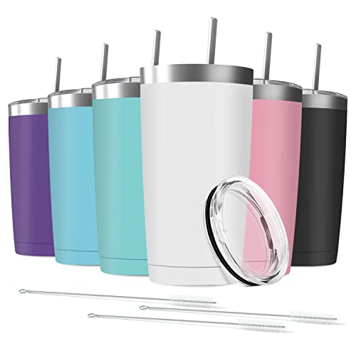 Deitybless 6 Pack 20 oz Stainless Steel Insulated Tumbler with Straw and Lid, Double Wall Travel...