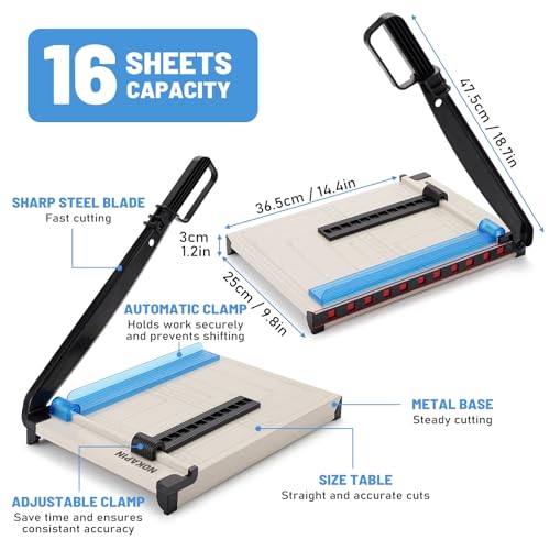 Paper Cutter, Paper Slicer with Safety Guard and Blade Lock, 12\" Cut Length Guillotine Paper Cutter with 16 Sheet Capacity, Paper Cutters and Trimmers for Cardstock Cardboard (White) - Thumbnail 3