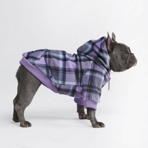 Image of Spark Paws Dog Hoodie - Premium Dog Sweater for Small, Medium, and Large Dogs | Warm Outfits for French Bulldogs, Pitbull, Puppy, Winter Jacket Alternative - Purple Plaid - XL