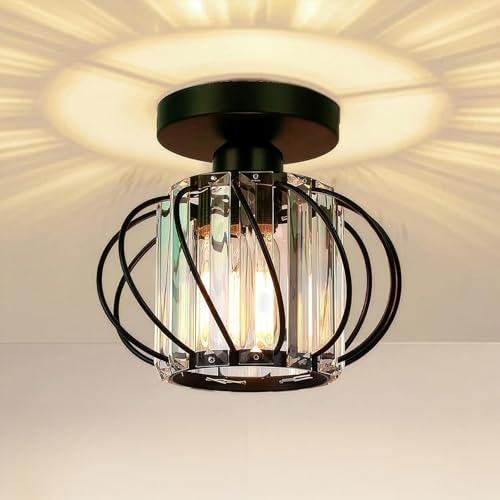 FRIDEKO HOME Deckenleuchte Schwarz Kristall Kronleuchter Ø19cm Deckenlampe