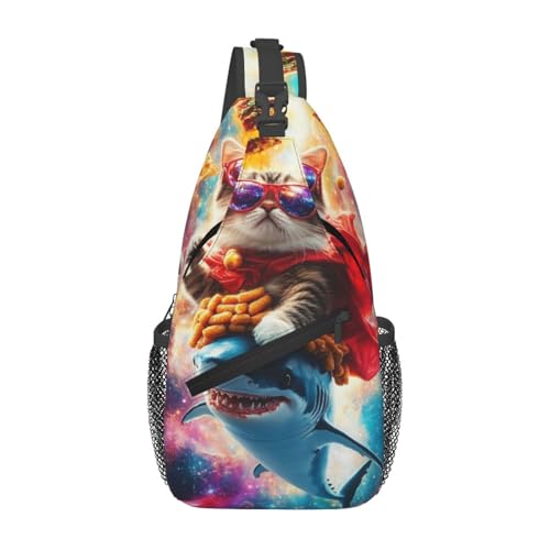 Crossbody Sling Backpack Bag Cat Pizza Mini Casual Shoulder Daypack Chest Bag For Women Men Travel Hiking Gym Anti Theft