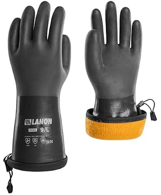 LANON Waterproof Winter Work Gloves, Moisture-permeable PU Coated?Warm Gloves for Freezer & Outdoor Work, Chemical & Oil Resistant, Non-Slip, XL
