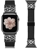 コンパチブル Apple Watch バンド ナイロン 編み込み 伸縮性 38／40／41／42mm アップルウォッチ バンド マグネットバックル おしゃれ ケルトノット あっふウォッチ 交換ベルト 男女兼用 スポーツ for iWatch Series 11 10 9 8 7 6 5 4 3 SE／Ultra 3 2 1に対応 柔軟 通気-ブラック+ブラック