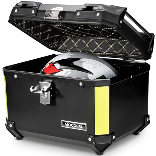 MOCOERL Maleta para Moto, Baúl de Moto Gran capacidad-45 L, Resistente al Agua, Plástico ABS, Soporte de fijación Universal, para Almacenamiento Casco, Negro