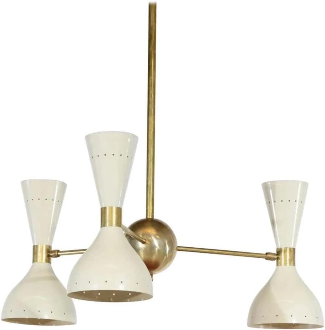 3 Light Stilnovo Style Raw Brass Chandelier Light Fixture design by THE LIGHTING WIZARD