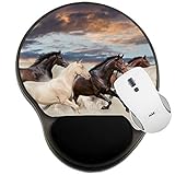 MSD Mousepad Wrist Rest Protected Mouse Pads, Mat with Wrist Support, Image ID: 36685830 Five Horse Run Gallop in Desert at Sunset