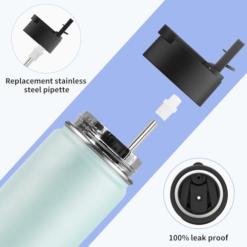 Image of koodee Water Bottle with Straw -12 oz Stainless Steel Double Wall Vacuum Insulated Water Bottle BPA Free Wide Mouth for School (Baby Blue)