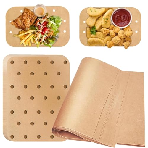 CoKeeSun 200 Hojas de Papel Air Fryer Rectangular, Dos Tamaños Papel Vegetal Horno, Sin Blanquear, Perforados, Antiadherentes Air Fryer Rectangular Para Hornear Cocinar Asar（23×33cm)（14×20.5cm）