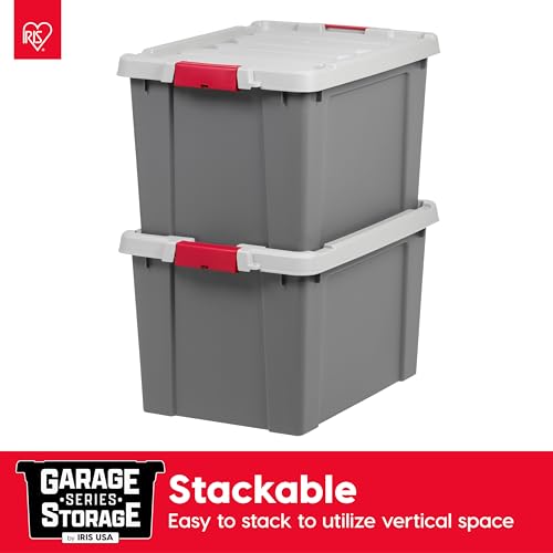 Image of IRIS USA 20 Gallon Lockable Storage Totes with Lids, 6 Pack - Gray, Heavy-Duty Durable Stackable Containers, Large Garage Organizing Bins Moving Tubs, Rugged Sturdy Equipment Utility Tool Box