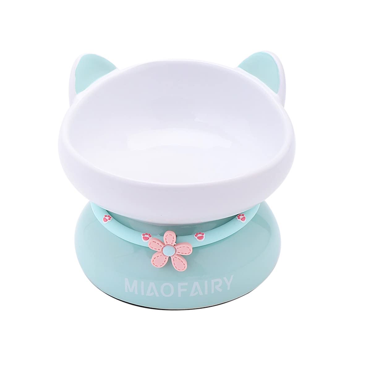 Comedero Cerámica para Gatos Cuenco del Gato Inclinado Elevado Tazón de Alimentación para Gato Antideslizante Cuenco de Comida para Gatos Antivomitos (Azul)