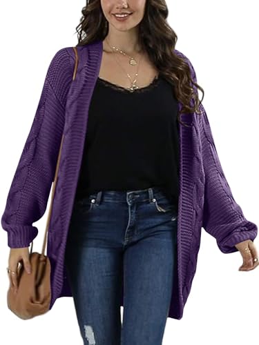 Image of Womens Oversized Chunky Open Front Cardigan Sweaters Cable Knit Long Sleeve Cardigans Outwear Coats