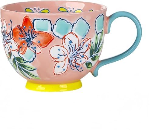 AOBOPOコーヒーカップ・マグ 和風手描きレリーフ陶器マグカップ 大容量セラミックコーヒーカップ おしゃれ高ルックス 朝食ミルク用 和食器焼き物