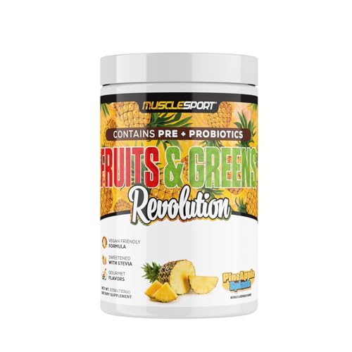 Musclesport Fruits & Greens - Fruit, Vegetable and Antioxidant Supplement, including Wheat Grass and Spirulina, Added Fiber and Probiotics - 30 Servings (Pineapple Splash)