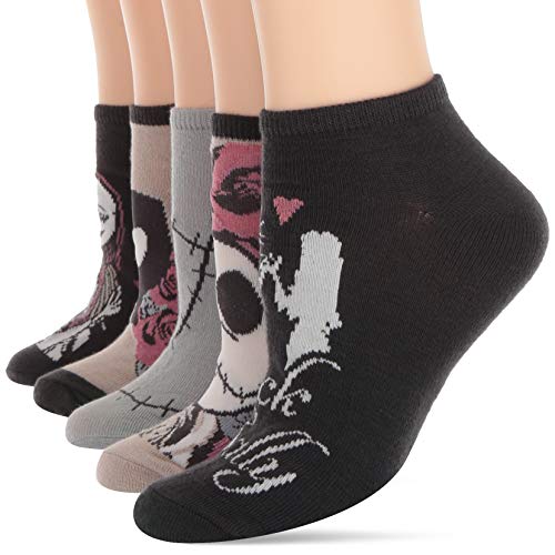 Disney womens Nightmare Before Christmas 5 Pack No Show Casual Sock, Pink Multi, Fits Sock Size 9-11 Fits Shoe Size 4-10.5 US