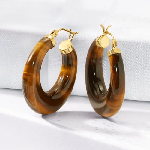 Image of Ross-Simons Round Gemstone Hoop Earrings in 14kt Gold 1 1 /8 inches