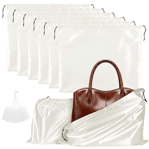 Q&J Fabric Co. 6 Pack Satin Dust Bag 19.7x23.6 inch Beige 100% Polyester Silk Bag Purse Dust Bag Shoe Bags for Closet Purse Protector Bag Dust Covers for Purses