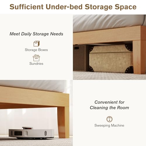 Sweetcrispy Solid Wood Bed Frame, Queen Size Bed Base with Wood Slat Support, Sturdy, Stylish & Noise-Free Design, No Box Spring Needed, Easy Assembly, 12 in Natural Pine by Sweetcrispy - Used condition - Image 2