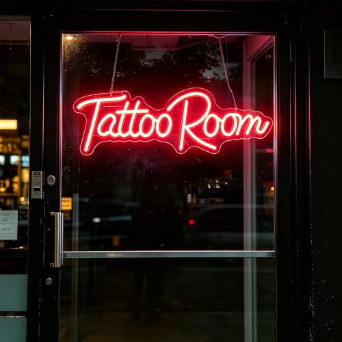Image of Tattoo Salon LED Neon Sign | 16.5x5.8 Inch Dimmable Wall Decor Light USB Powered Shop Window Light Up Sign, Gifts for Tattoo Artists