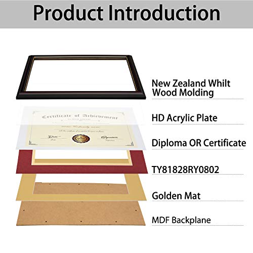 Image of ELSKER&HOME 8.5x11 Diploma Frame with Red Mat,Real Wood Reddish | Document Frame Matte Reddish Brown Frame for Certificates Sized 8.5x11with Mat and 11x14 Without Mat (Red with Golden Rim)