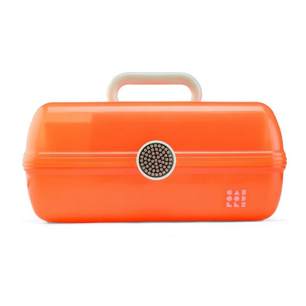 Caboodles On-The-Go Girl Makeup Box, Orange Shimmer, Show Girl Collection, Hard Plastic Makeup Organizer Box, Built-In Mirror, Secure Latch for Safe Travel, Spacious Storage for Large Items