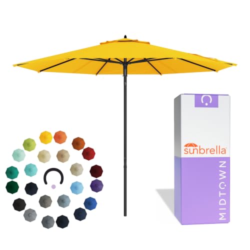 Image of Midtown Umbrellas Push and Pop - 8 Ft Patio Umbrella, Yellow Canopy