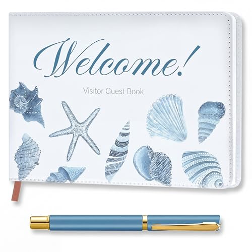 Affrolling Cabin Visitor Guest Book with Pen for Vacation Home and Short Term Rentals Rustic Leather Cover A5 Size 144 Pages Welcome Log for Host Visitor Sign in Journal Guesthouse House (Beach)