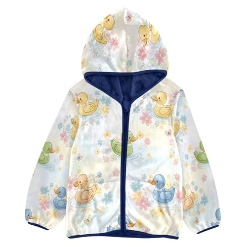 Ducks Flowers Butterflies Toddler Fleece Jacket Girl Boys Hooded Fleece Jacket Coat Warm Outwear Zip-up 3-10T