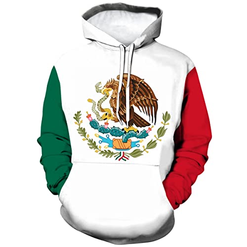 Hisayhe Unisex Fashion Sweatshirt Pullover 3D Mexico Flag Graphic Hoodie,Colour1,XL
