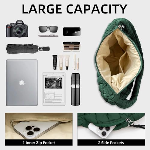 Image of Puffer Quilted Shoulder Bag Large Puffer Tote Bag for Women,Hobo Quilted Tote Bag Crossbody Shoulder Handbags Puff Purse