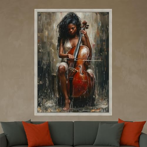 Tableau sur toile violoncelliste 80x120cm déco moderne